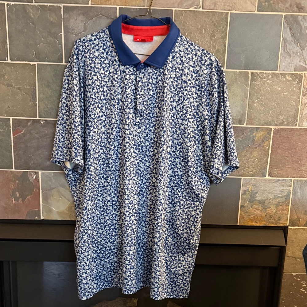 Redvanly Navy Floral Men's Polo Golf Shirt